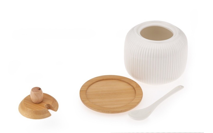 Cukiernica porcelanowa OSBORN czarna z połyskiem | ryflowana z łyżeczką