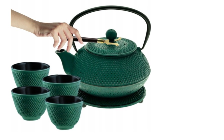 Czajnik żeliwny z zaparzaczem 900 ml + 4 czarki zestaw do herbaty prezentowy orientalny