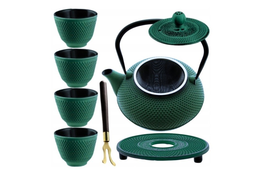 Czajnik żeliwny z zaparzaczem 900 ml + 4 czarki zestaw do herbaty prezentowy orientalny