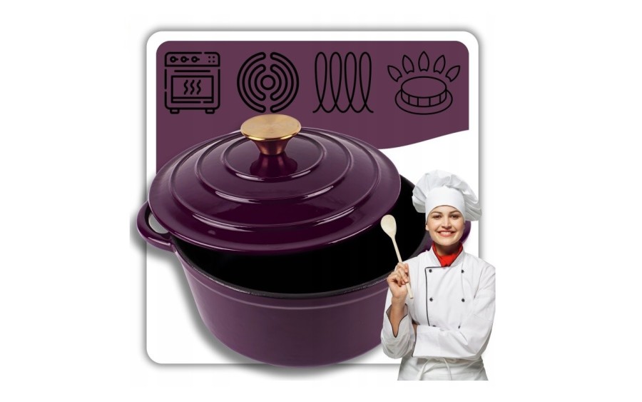 Garnek żeliwny emaliowany 5L 26 cm bakłażan indukcja piekarnik elegancki garnek kuchenny