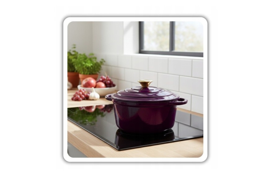 Garnek żeliwny emaliowany 5L 26 cm bakłażan indukcja piekarnik elegancki garnek kuchenny