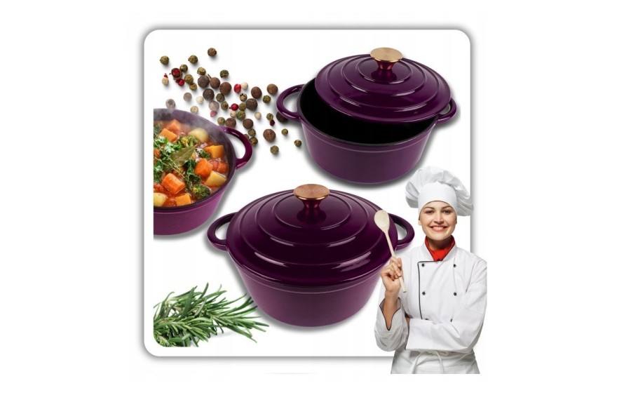 Garnek żeliwny emaliowany 5L 26 cm bakłażan indukcja piekarnik elegancki garnek kuchenny