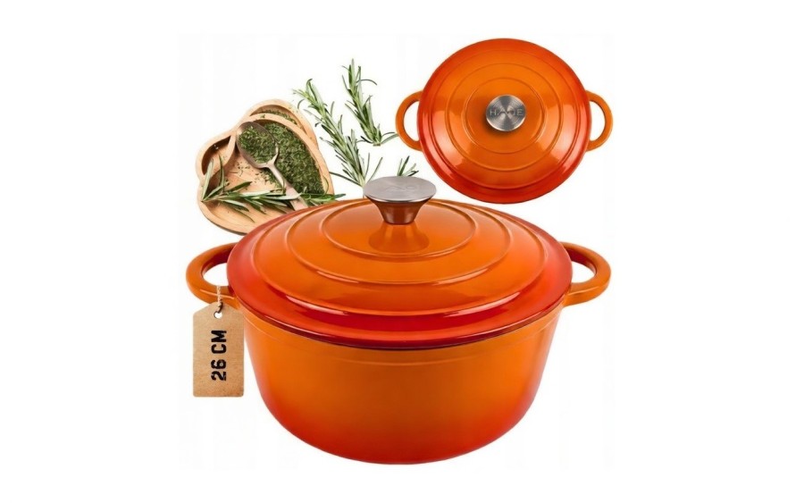 Garnek żeliwny emaliowany 5L 26 cm pomarańczowy indukcja piekarnik elegancki garnek kuchenny