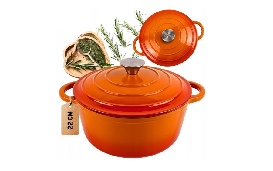 Garnek żeliwny emaliowany 3L 22cm pomarańczowy indukcja piekarnik elegancki garnek kuchenny