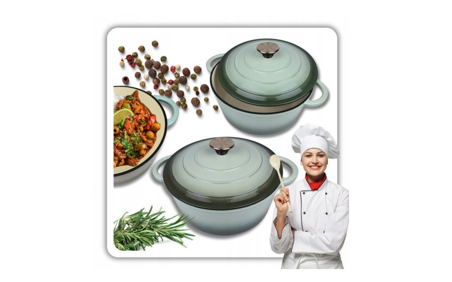 Garnek żeliwny emaliowany 3L 22cm miętowy indukcja piekarnik elegancki garnek kuchenny