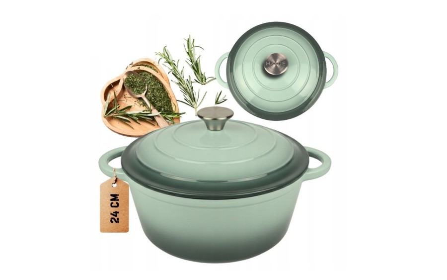 Garnek żeliwny emaliowany 4L 24 cm sea salt indukcja piekarnik elegancki garnek kuchenny