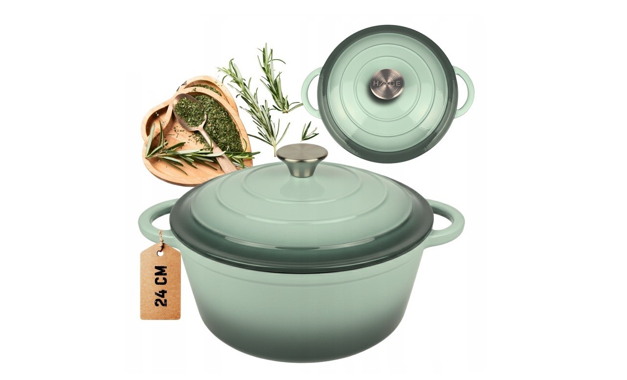 Garnek żeliwny emaliowany 24 cm miętowy DQ24EGG