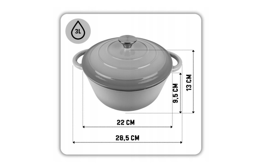 Garnek żeliwny emaliowany 3L 22cm szary indukcja piekarnik elegancki garnek kuchenny