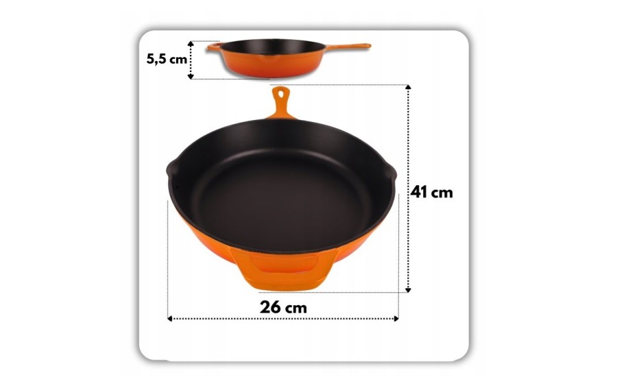 Patelnia żeliwna emaliowana 26 cm pomarańczowa DR10 INDUKCJA PIEKARNIK GAZ