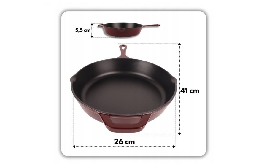 Patelnia żeliwna emaliowana 26 cm śliwkowa DR10 INDUKCJA PIEKARNIK GAZ