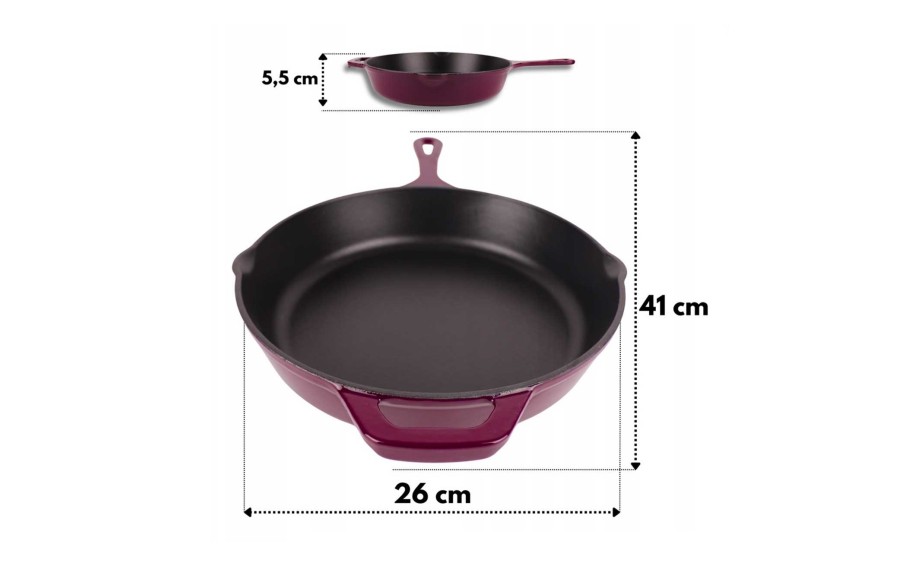 Patelnia żeliwna emaliowana 26 cm bakłażanowa DR10 INDUKCJA PIEKARNIK GAZ