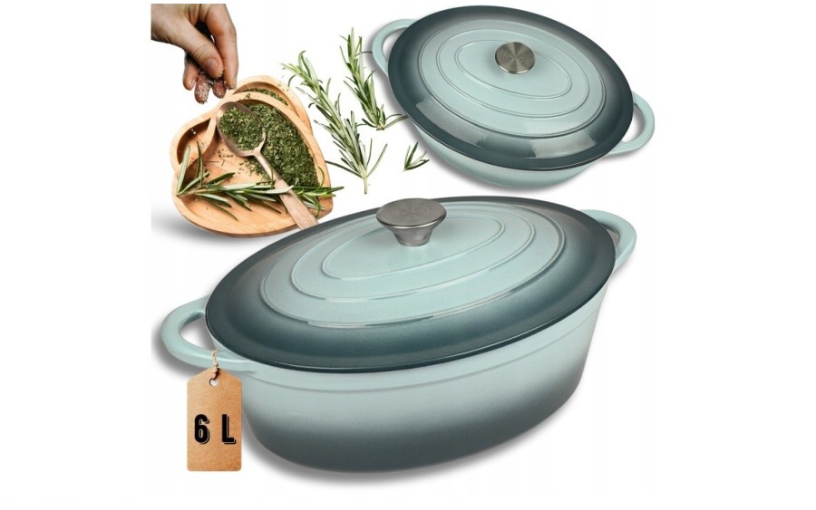 Brytfanna żeliwna emaliowana 6L sea salt indukcja piekarnik elegancki garnek kuchenny