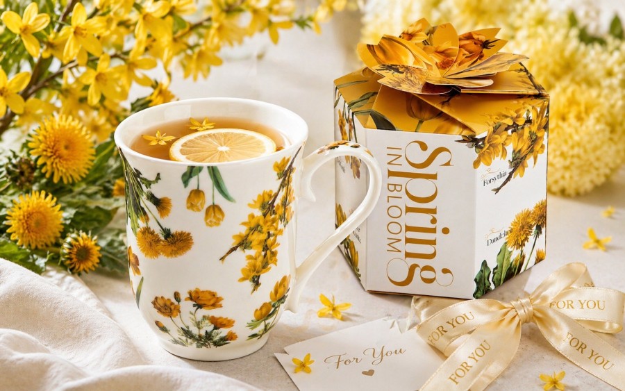 Kubek porcelanowy 460 ml ŻÓŁTE KWIATY vintage w pudełku prezentowym Spring in Bloom