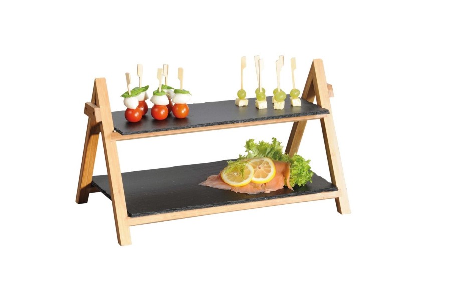 Etażerka, 2 poziomy, 45 x 27 x 24 cm, łupek/bambus KESPER 38118