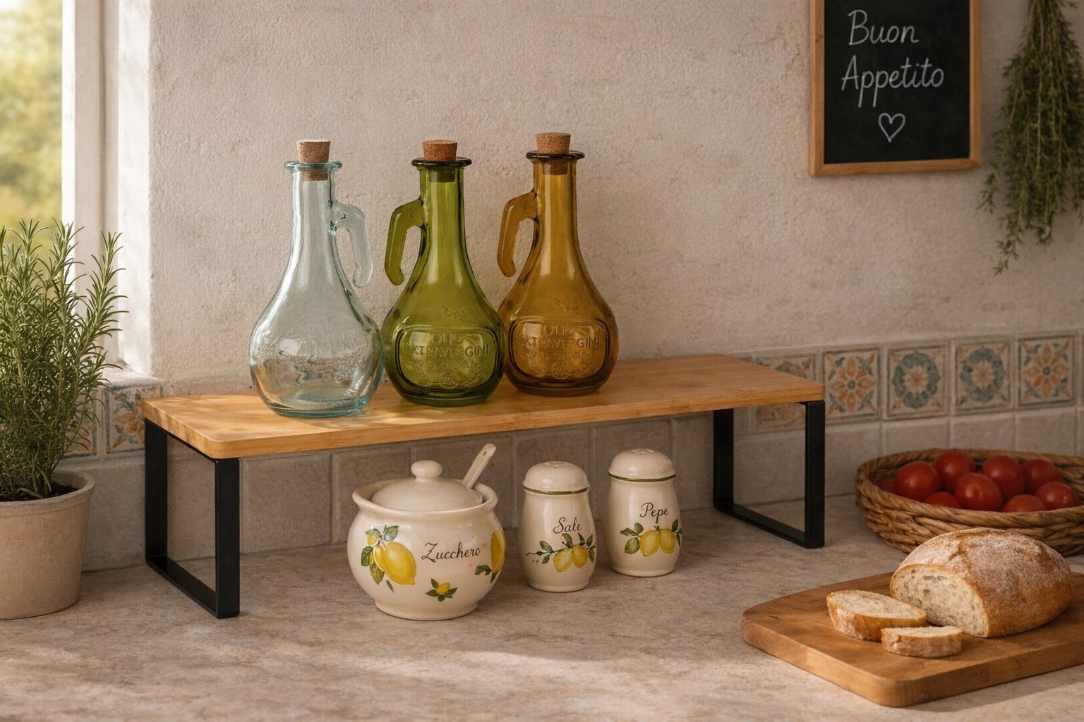 Półka kuchenna 55 x 13,5 x 15 cm, bambus/metal KESPER 58807