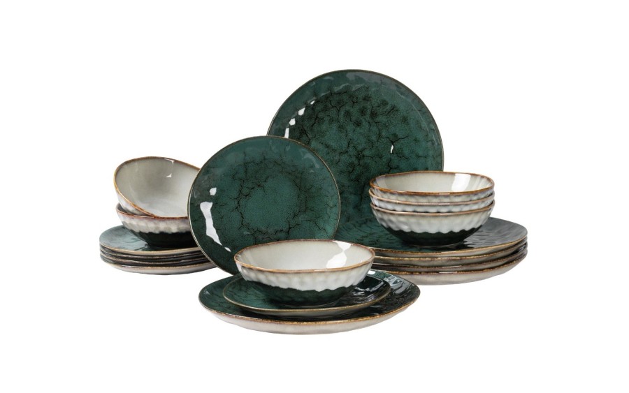 Serwis obiadowy ceramiczny OMBRES 18 el. zielono-szary MPLCO