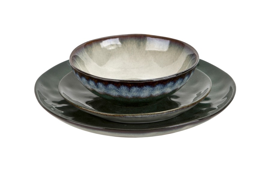 Serwis obiadowy ceramiczny OMBRES 18 el. zielono-szary MPLCO