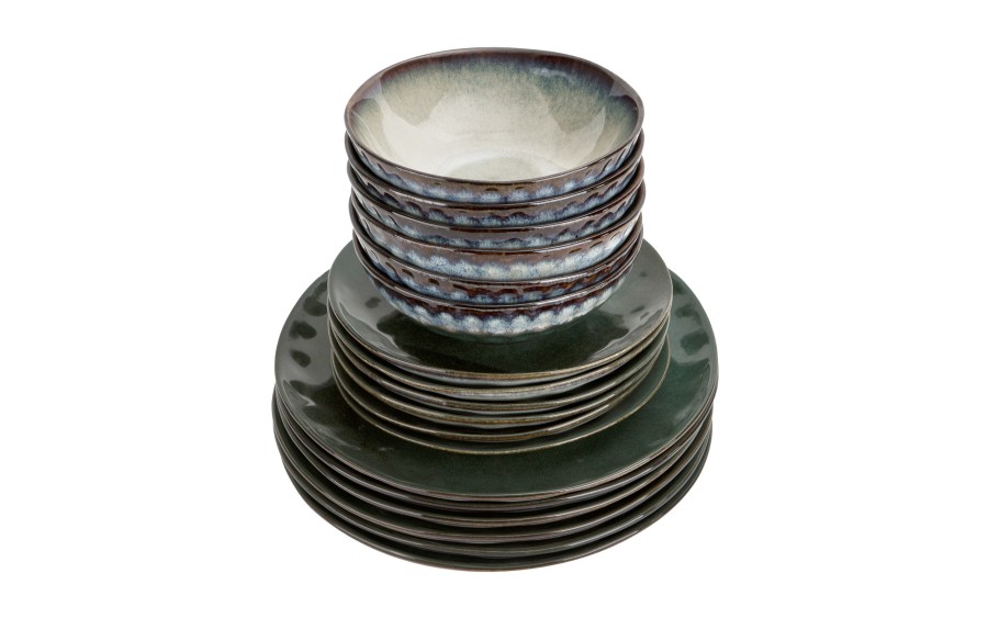 Serwis obiadowy ceramiczny OMBRES 18 el. zielono-szary MPLCO
