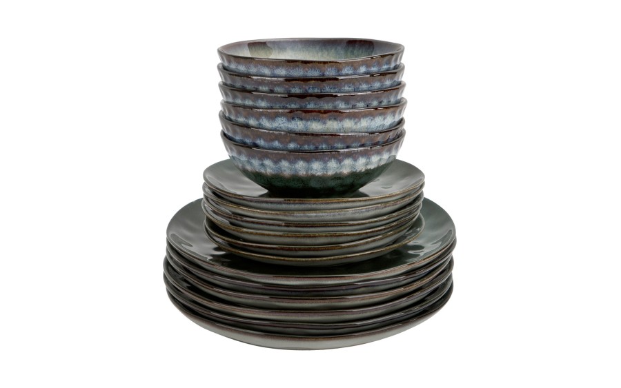 Serwis obiadowy ceramiczny OMBRES 18 el. zielono-szary MPLCO