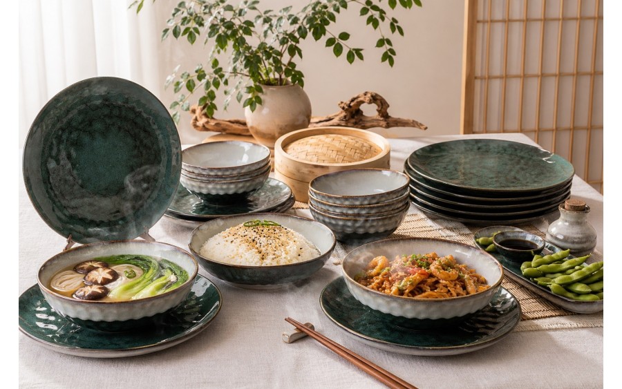 Serwis obiadowy ceramiczny OMBRES 18 el. zielono-szary MPLCO