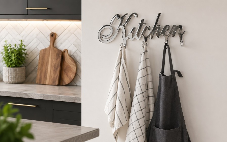 Wieszak Kitchen 4 Haki Metalowy Srebrny Połysk Do Kuchni Loft Glamour
