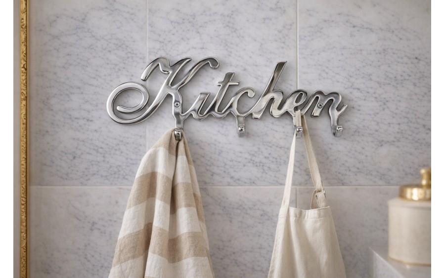 Wieszak Kitchen 4 Haki Metalowy Srebrny Połysk Do Kuchni Loft Glamour