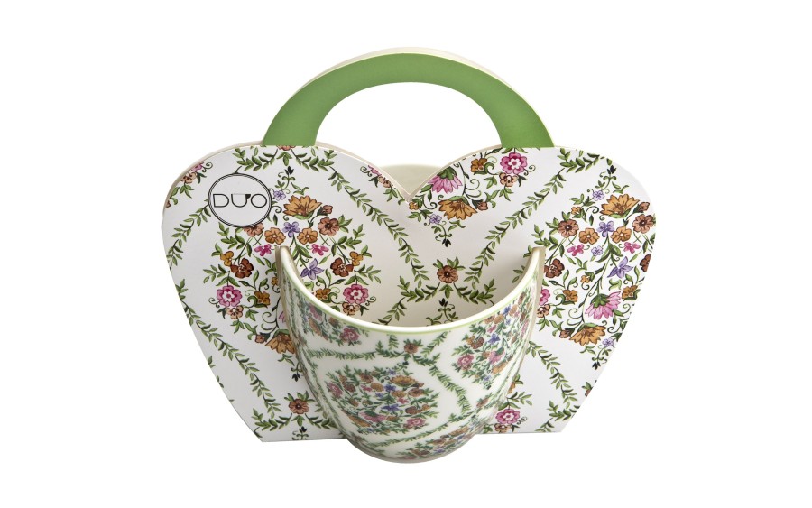 Kubek porcelanowy 460 ml Fiori w koszyczku