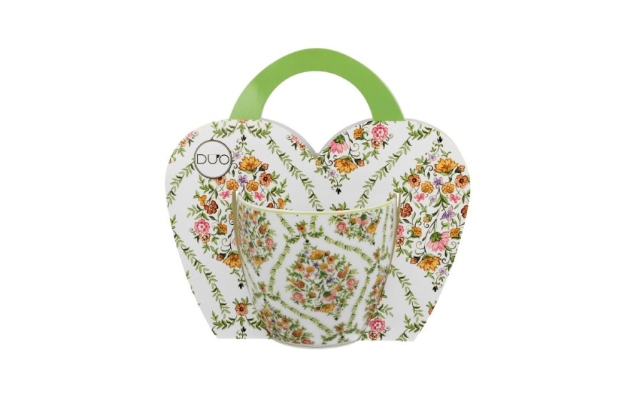 Kubek porcelanowy 460 ml Fiori w koszyczku