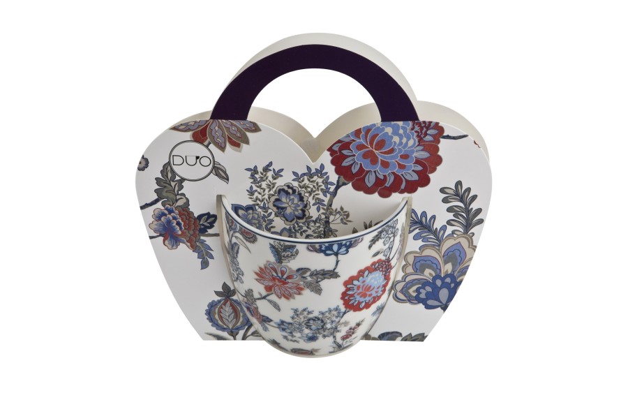 Kubek porcelanowy 460 ml Sahat White w koszyczku