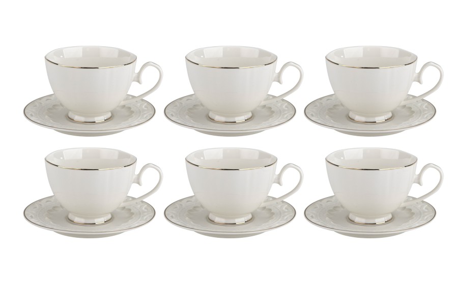 Komplet filiżanek 6x250 ml Veroni Nina ecru złoto | Elegancki prezent ślubny i na Dzień Matki