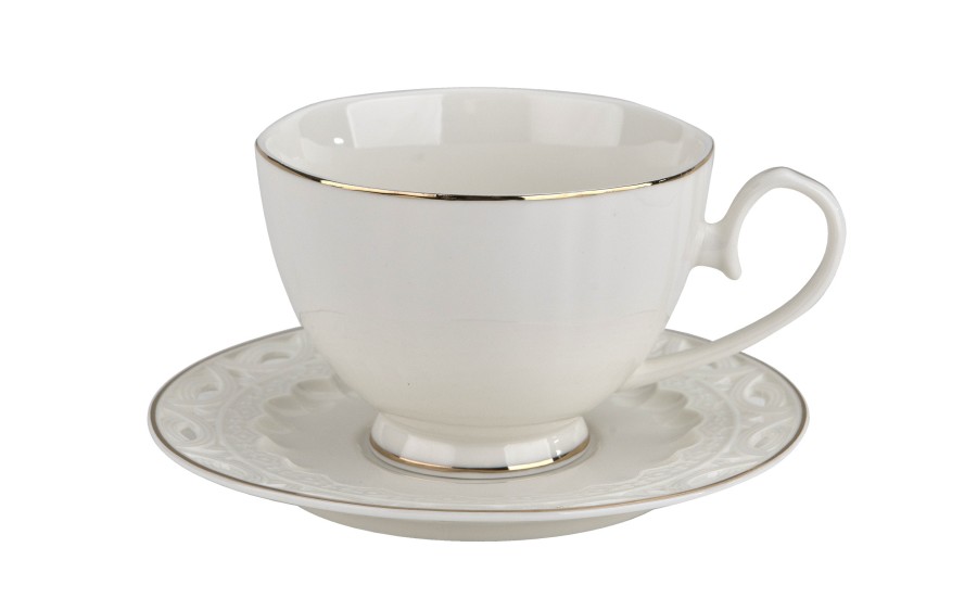 Komplet filiżanek 6x250 ml Veroni Nina ecru złoto | Elegancki prezent ślubny i na Dzień Matki