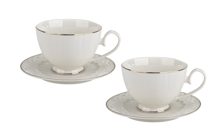 Komplet filiżanek 6x250 ml Veroni Nina ecru złoto | Elegancki prezent ślubny i na Dzień Matki