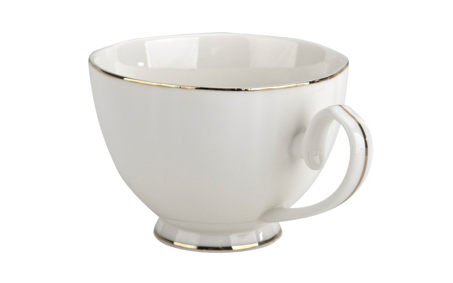 Komplet filiżanek 6x250 ml Veroni Nina ecru złoto | Elegancki prezent ślubny i na Dzień Matki