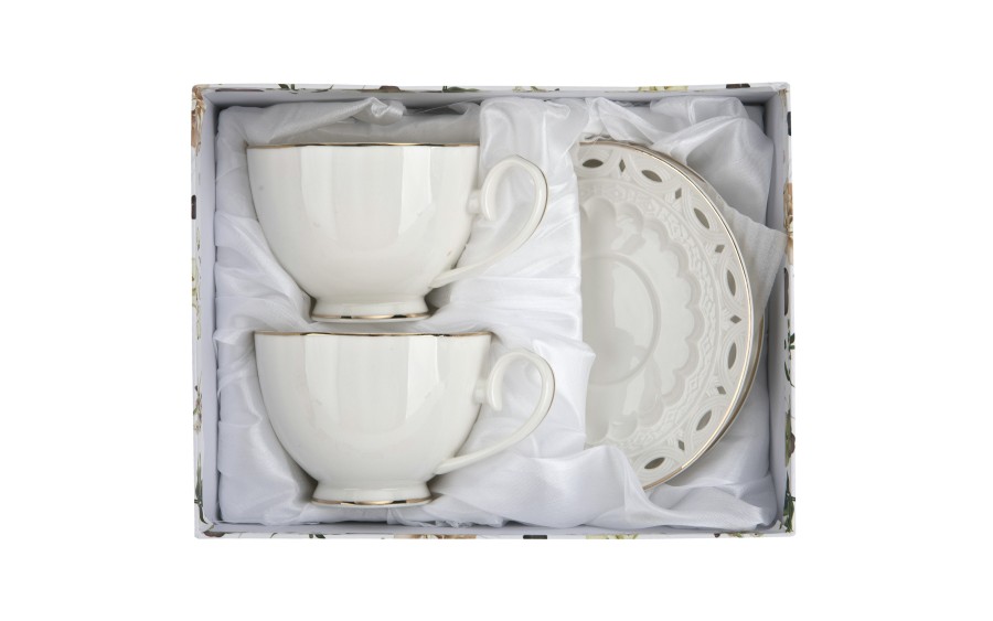 Komplet filiżanek 6x250 ml Veroni Nina ecru złoto | Elegancki prezent ślubny i na Dzień Matki