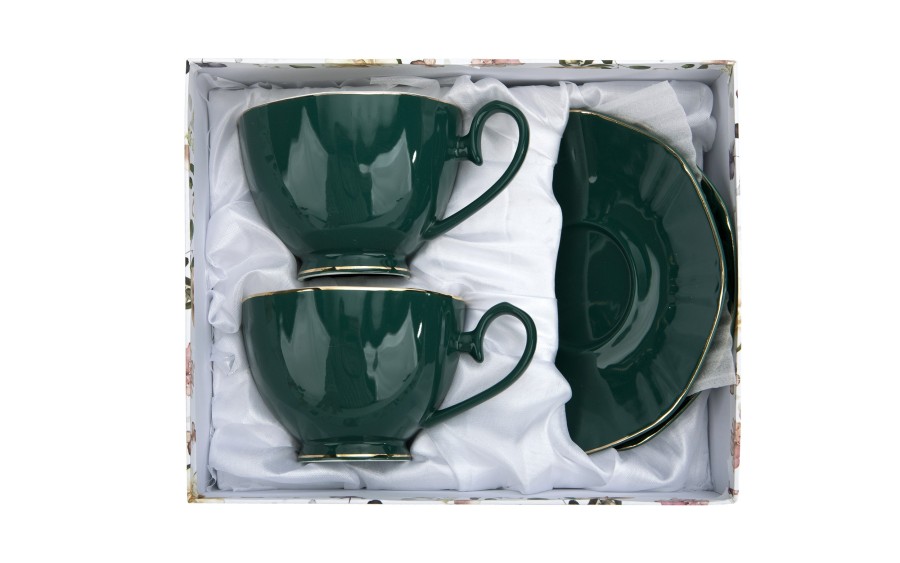 Komplet filiżanek Veroni Green Floral 250 ml – elegancki prezent ślubny i na Dzień Matki