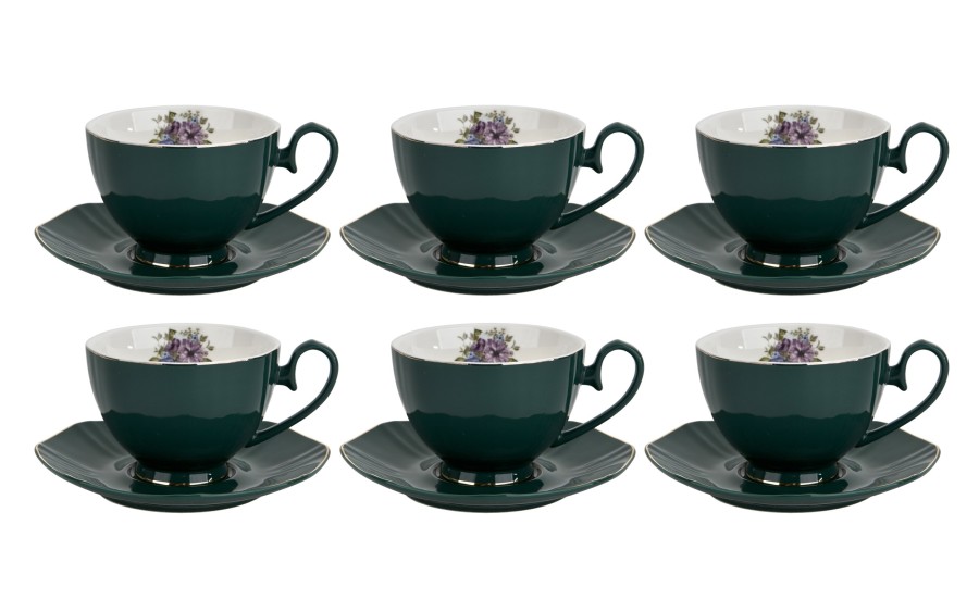 Komplet filiżanek 6x250 ml Veroni Royal Green| Elegancki prezent ślubny i na Dzień Matki