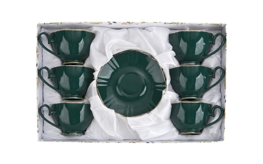 Komplet filiżanek 6x250 ml Veroni Royal Green| Elegancki prezent ślubny i na Dzień Matki