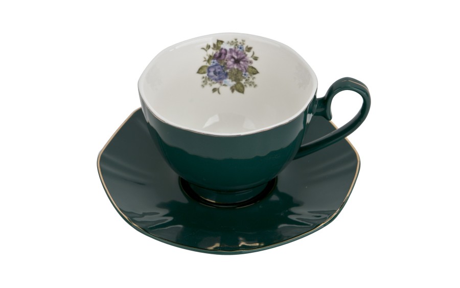 Komplet filiżanek 6x250 ml Veroni Royal Green| Elegancki prezent ślubny i na Dzień Matki