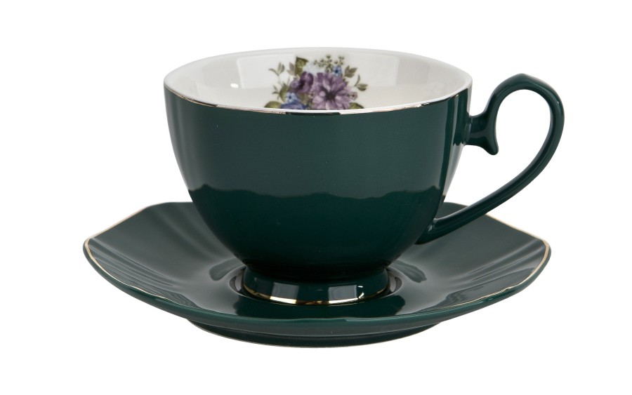 Komplet filiżanek 6x250 ml Veroni Royal Green| Elegancki prezent ślubny i na Dzień Matki