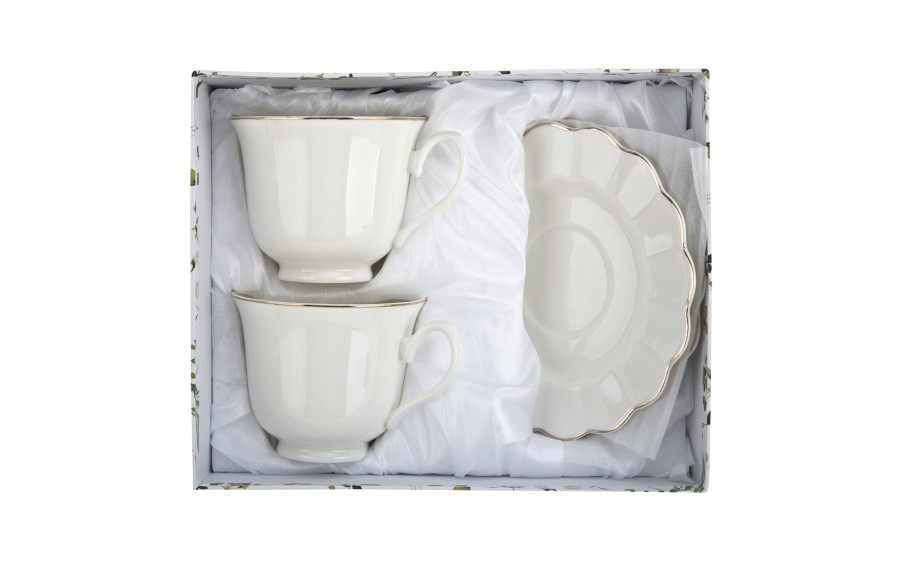 Komplet filiżanek 6x250 ml Veroni Nina ecru złoto | Elegancki prezent ślubny i na Dzień Matki