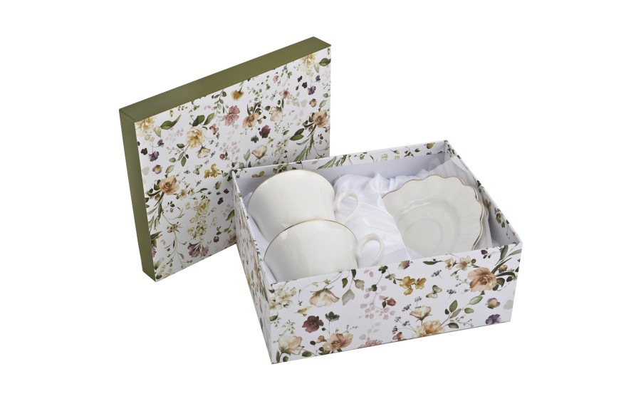 Komplet filiżanek 6x250 ml Veroni Nina ecru złoto | Elegancki prezent ślubny i na Dzień Matki