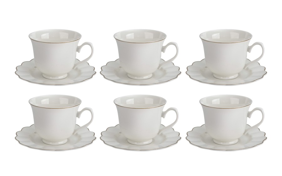 Komplet filiżanek 6x250 ml Veroni Nina ecru złoto | Elegancki prezent ślubny i na Dzień Matki