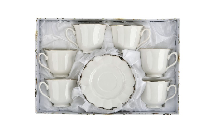 Komplet filiżanek 6x250 ml Veroni Nina ecru złoto | Elegancki prezent ślubny i na Dzień Matki