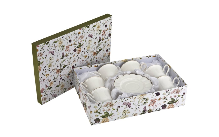 Komplet filiżanek 6x250 ml Veroni Nina ecru złoto | Elegancki prezent ślubny i na Dzień Matki