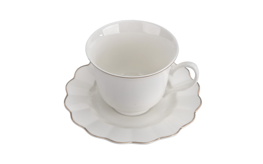 Komplet filiżanek 6x250 ml Veroni Nina ecru złoto | Elegancki prezent ślubny i na Dzień Matki