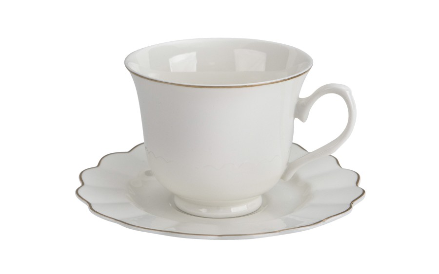 Komplet filiżanek 6x250 ml Veroni Nina ecru złoto | Elegancki prezent ślubny i na Dzień Matki