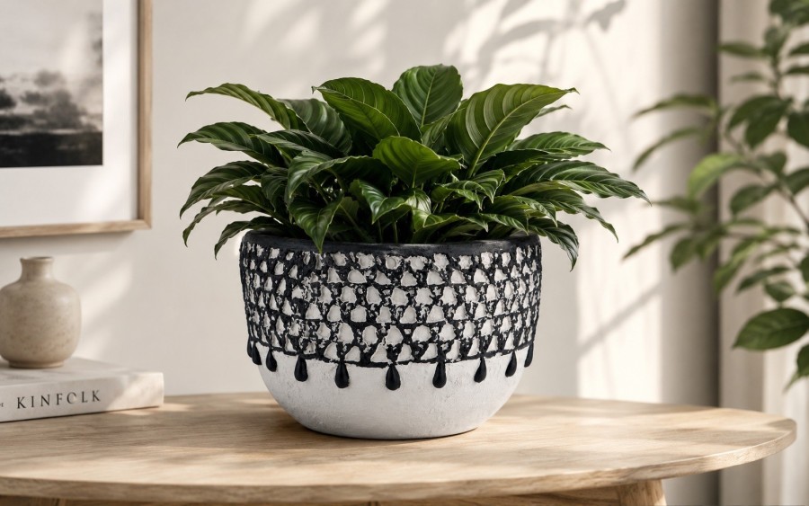 Osłonka na doniczkę 32 cm czarno-biała