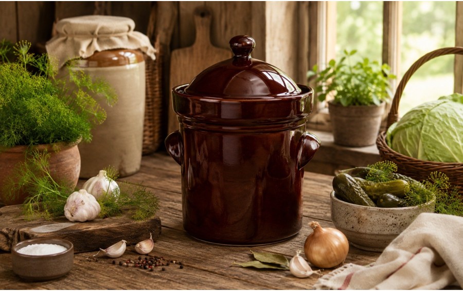 Garnek ceramiczny do kiszenia 5 L GU-1906 brązowy hermetyczny