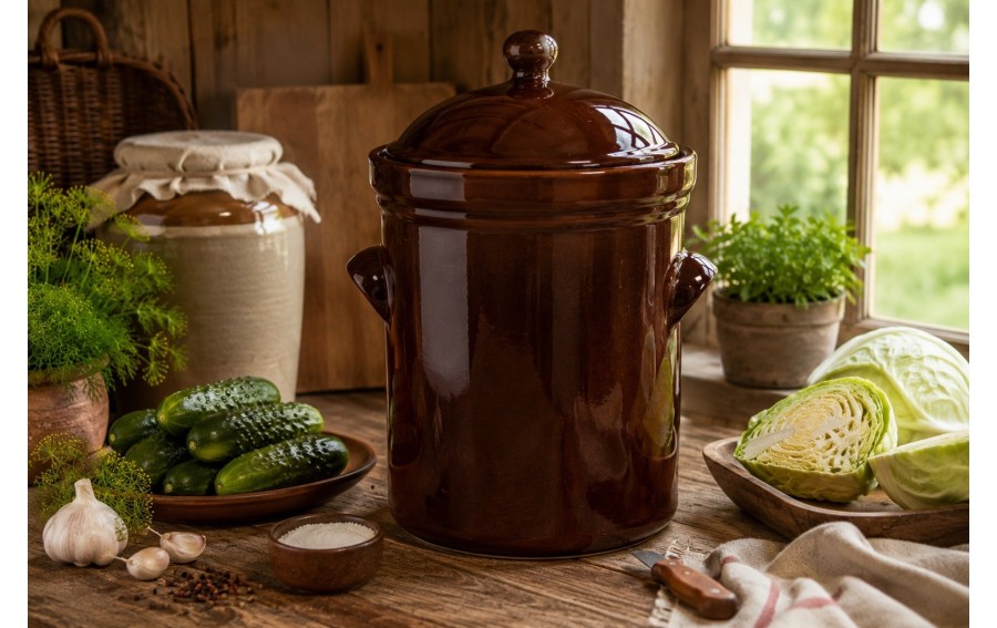 Garnek ceramiczny do kiszenia 10 L GU-1923 brązowy