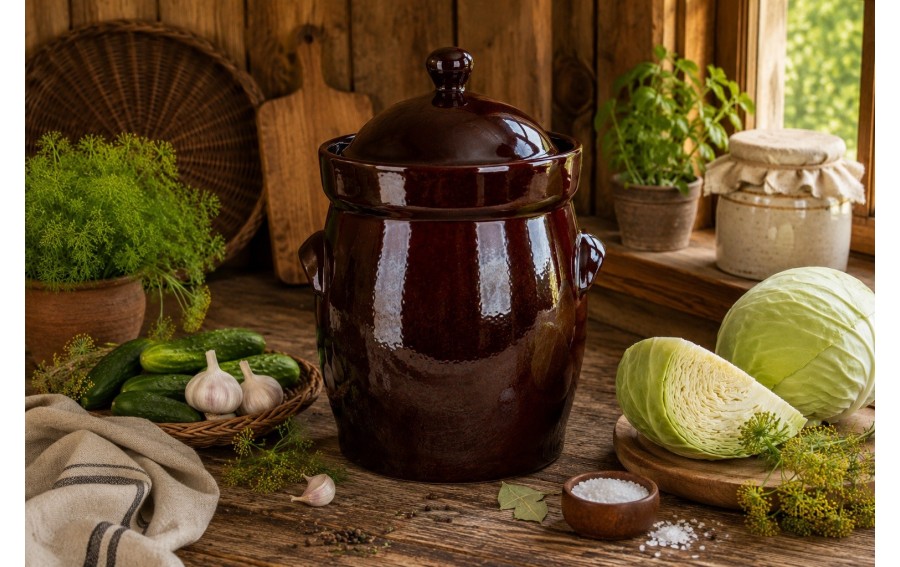 Garnek ceramiczny do kiszenia 15 L Bolesławiec Dekor ZM hermetyk brązowy